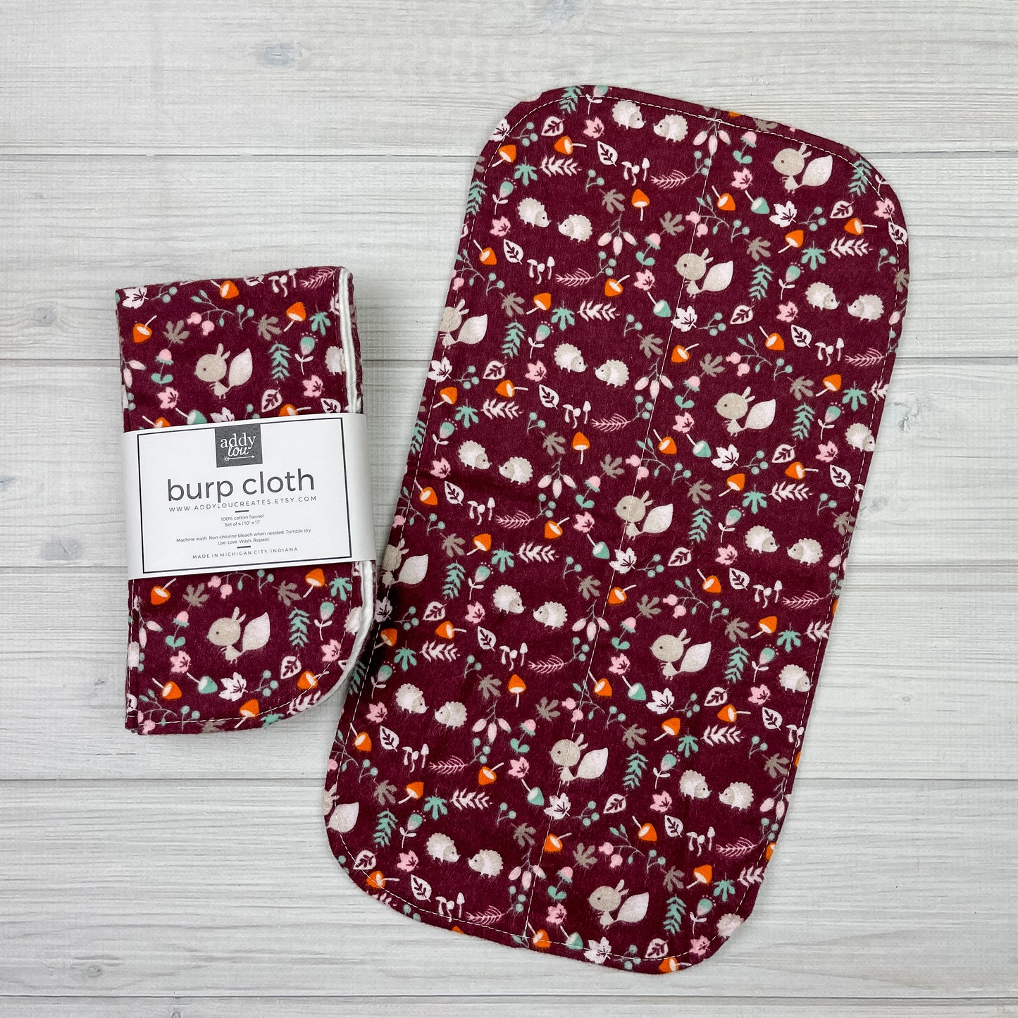 Burp Cloths | Woodland Maroon