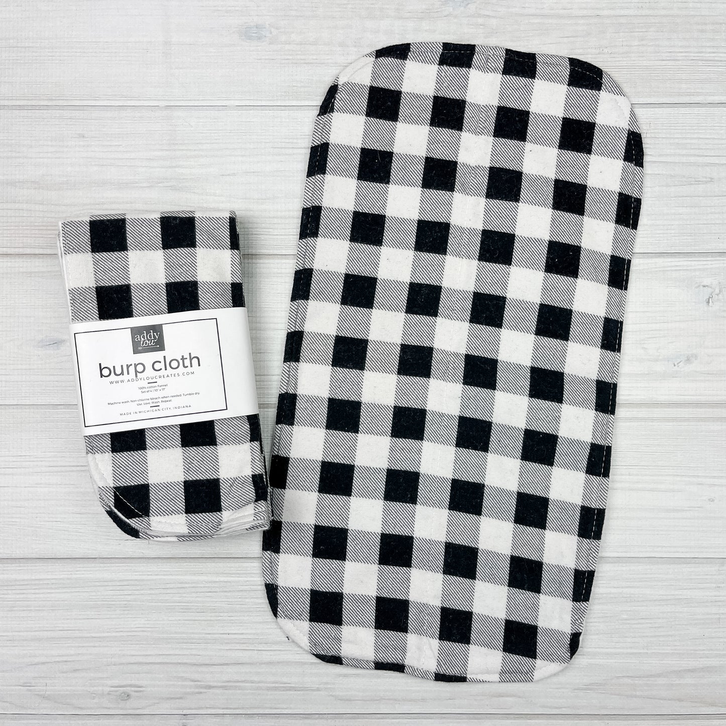 Burp Cloths | Black & White Plaid