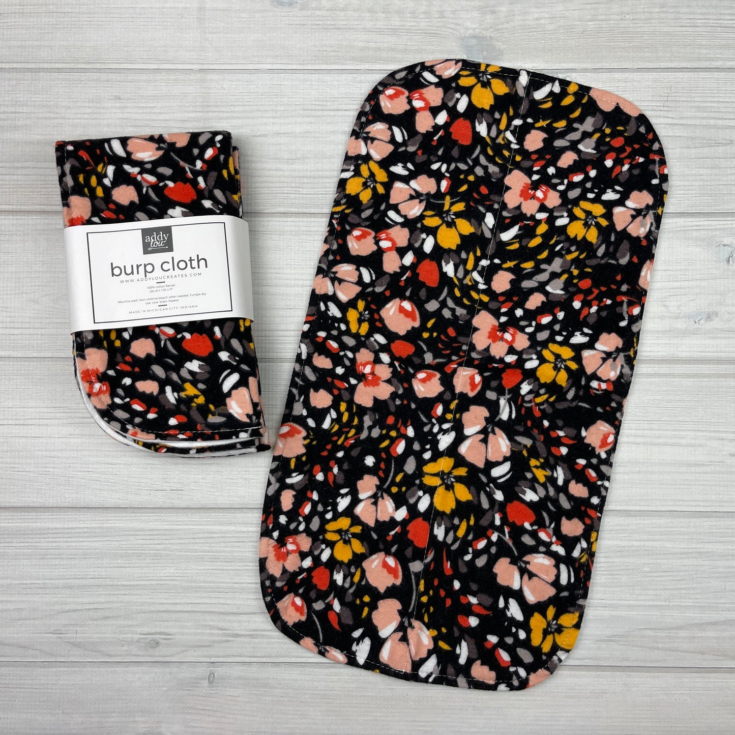 Burp Cloths | Floral Black