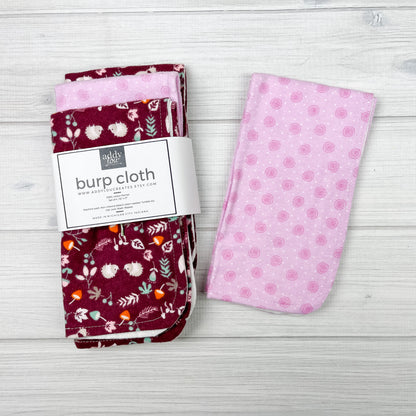 Burp Cloths | Woodland Maroon